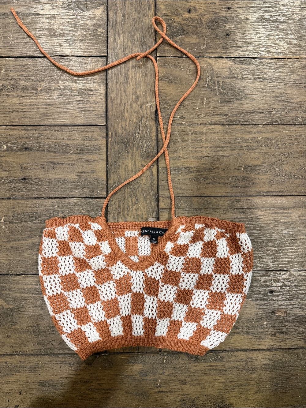 Kendall & Kylie Rust and White Crochet Crossbody Bag